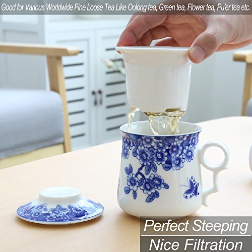 Taza de té japonesa (400ML) con colador y tapa (azul y blanco), infusor, taza infundida, filtro de elaboración de la cerveza, decoración para el hogar de Steeper Men Mom