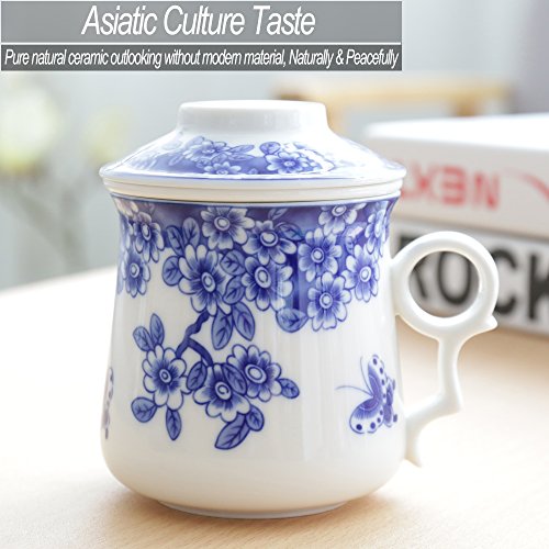 Taza de té japonesa (400ML) con colador y tapa (azul y blanco), infusor, taza infundida, filtro de elaboración de la cerveza, decoración para el hogar de Steeper Men Mom