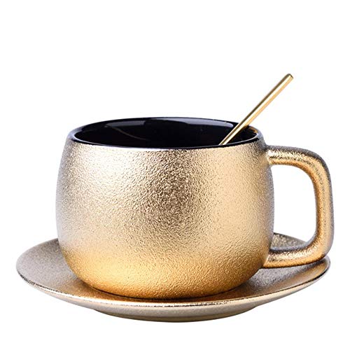 Taza De Viaje Taza De Cafe Mug  Royal Household Luxury Gold Pottery Frost Taza Y Plato De Café Juego De Cucharas De Té Dorado Noble Teacup Espresso Cappuccino Cup Kopjes, 1 Pcs, 300Ml