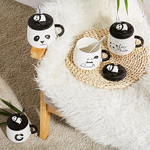 Tazas de cerámica para regalar, diseño de oso panda en 3D, regalo de cumpleaños, Navidad, taza con tapa y cucharilla de café o té para amigos especiales, tu madre, niños