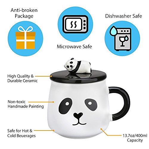 Tazas de cerámica para regalar, diseño de oso panda en 3D, regalo de cumpleaños, Navidad, taza con tapa y cucharilla de café o té para amigos especiales, tu madre, niños