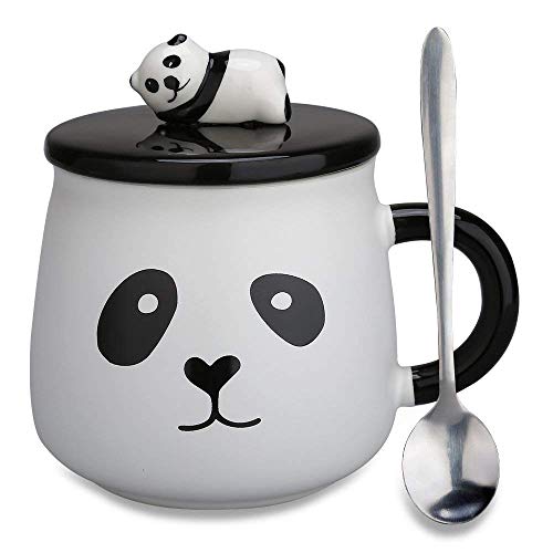 Tazas de cerámica para regalar, diseño de oso panda en 3D, regalo de cumpleaños, Navidad, taza con tapa y cucharilla de café o té para amigos especiales, tu madre, niños