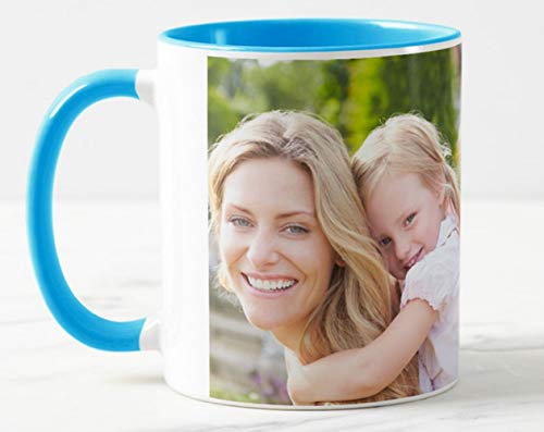 Tazas Personalizadas con el Interior y asa de Color | Diséñalas con Fotos y Texto | Tazas Color: Azul Celeste