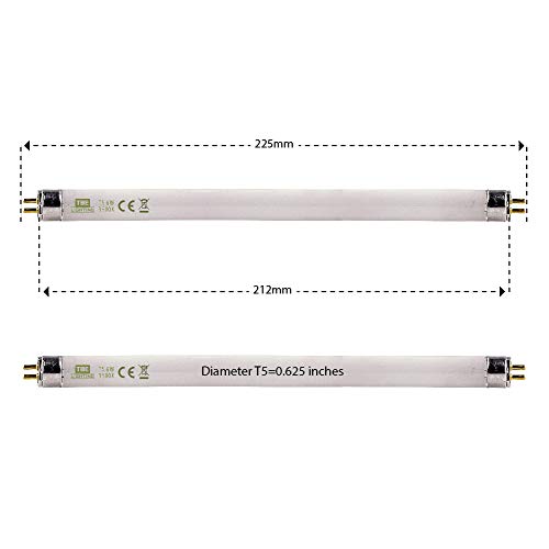 TBE Lighting T5 - Bombilla fluorescente (6 W, 225 mm, casquillo G5, 2 pines, alta eficiencia, 3500 K), color blanco frío, vidrio, G5 6.00W 230.00V