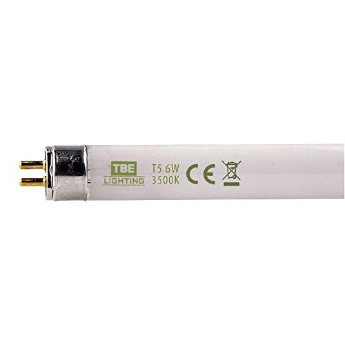 TBE Lighting T5 - Bombilla fluorescente (6 W, 225 mm, casquillo G5, 2 pines, alta eficiencia, 3500 K), color blanco frío, vidrio, G5 6.00W 230.00V