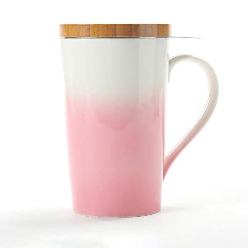 TEANAGOO Taza de té M066-P Bone China con difusor y tapa, 510 ml, rosa, taza de té de oficina con voltaje fuerte Filtro de preparación más recto para té suelto