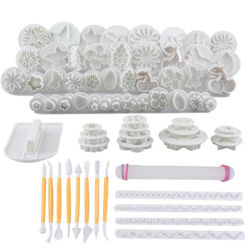 tebery 21 juegos (68pcs casera Kit de herramienta de decoración de pasteles, herramientas de modelado para Fondant Cake Cookie Cutter moho Fondant Icing Decoración