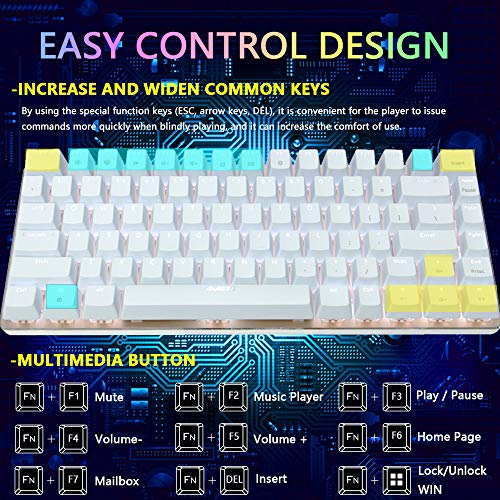 Teclado mecánico, AK33 Teclado mecánico para juegos con cable USB retroiluminado con LED blanco, Teclado compacto para juegos de 82 teclas con teclas anti-efecto fantasma(Interruptor rojo, blanco)