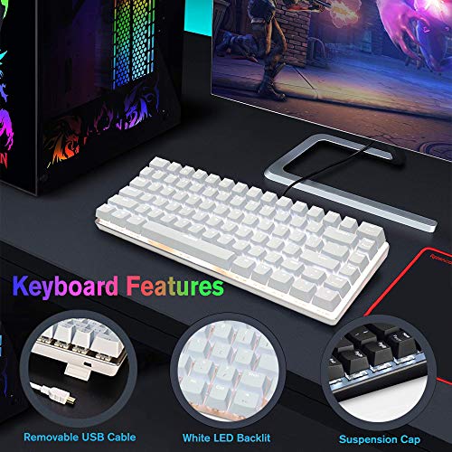 Teclado mecánico, AK33 Teclado mecánico para juegos con cable USB retroiluminado con LED blanco, Teclado compacto para juegos de 82 teclas con teclas anti-efecto fantasma(Interruptor rojo, blanco)