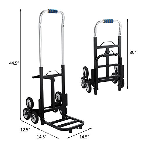 Tecmaqui Carretilla de Carga para Escaleras Capacidad de 150kg Carro Portátil de Escalera para Todos los Terrenos Carretilla Plegable con 6 Ruedas