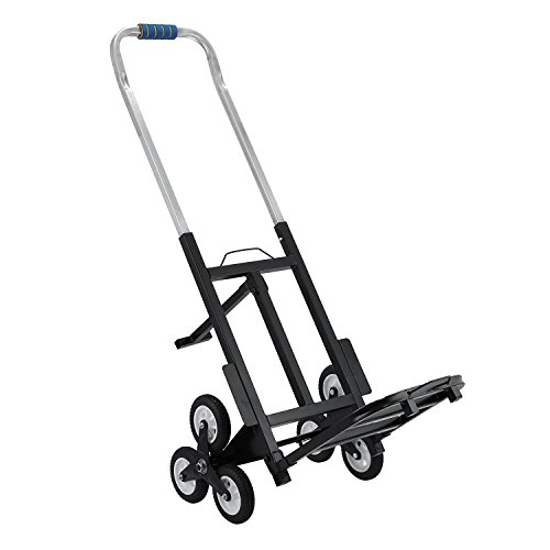 Tecmaqui Carretilla de Carga para Escaleras Capacidad de 150kg Carro Portátil de Escalera para Todos los Terrenos Carretilla Plegable con 6 Ruedas