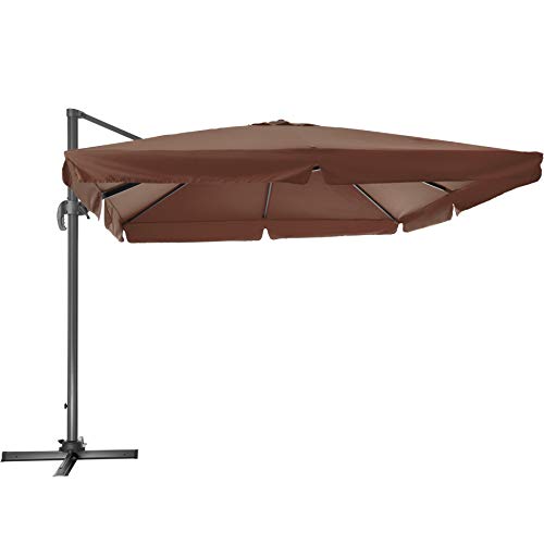 TecTake 800661 - Parasol Excéntrico, Sombrilla de Jardín, Aluminio, Protección Solar UV 50+, 3x3 m (Marrón | No.402993)