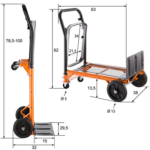 TecTake Carro plataforma de transporte manual Carretilla resistente hasta 80 kg