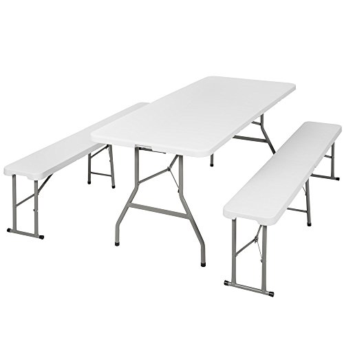 TecTake Conjunto Mesa y Bancos Plegables Muebles para Camping Picnic (Blanco | no. 401067)