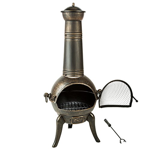 TecTake Estufa para terraza Chimenea Exterior fogón fundición | Aprox. 44 x 52 x 115 cm | con atizador