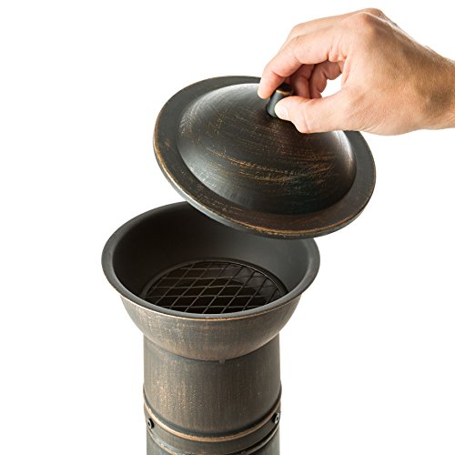 TecTake Estufa para terraza Chimenea Exterior fogón fundición | Aprox. 44 x 52 x 115 cm | con atizador