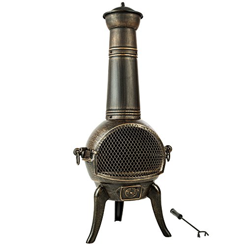 TecTake Estufa para terraza Chimenea Exterior fogón fundición | Aprox. 44 x 52 x 115 cm | con atizador