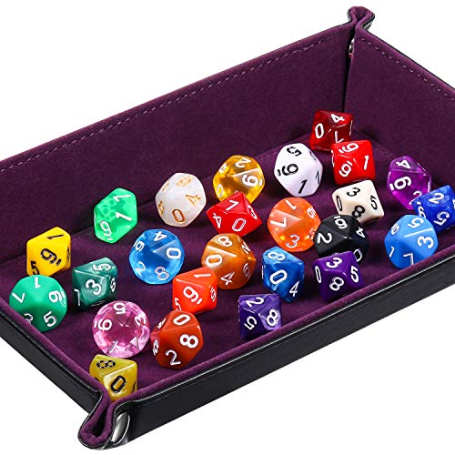 TecUnite Conjunto de Dados Poliédricos de 25 Piezas con Bolsa Negra para DND RPG MTG y Otros Juegos de Mesa con Surtiddo de Multicolor al Azar (D10)