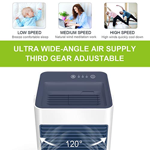 TedGem Aire Acondicionado USB, Aire Acondicionado Pequeño, 3 en 1 Enfriador de Aire Portatil, Humidificador, Ventilador de Escritorio, 3 Velocidades, para el Hogar y la Oficina (Blanco)