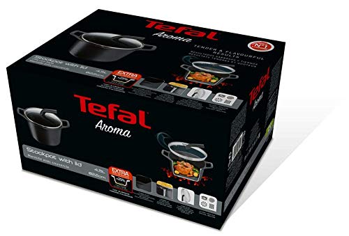 Tefal Aroma - Olla de 22 cm aluminio fundido y tapa, antiadherente revestimiento de titanio, con picos vertedores, apta para todo tipo de fuegos incluso inducción