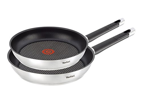 Tefal Emotion - Pack de 2 Sartenes de 20 - 26 cm, aluminio Antiadherente Titanium Extra, Exterior Resistente en Acero, para Todo Tipo de Cocinas Incluido Inducción