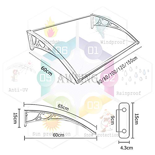 Tejadillo de Protección Marquesina QIANDA 2.7mm Grueso Placas De Policarbonato Extensible Lluvia Abrigo for Frentes De La Casa con Aluminio Curvo Soportes (Size : 150cm x 60cm)