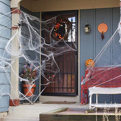 Tela Araña, Arañas Decoraciones Halloween, Casa Embrujada Telarañas, con 6 Negro Arañas, Decoración De Telarañas Blancas para Decoración De Casa Encantada De Halloween En Interiores Y Exteriores