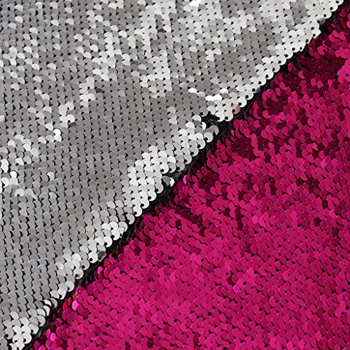 Tela de lentejuelas Tela de lentejuelas de sirena Tela de lentejuelas reversible Plata fucsia Lentejuelas de 1 yarda para coser telas Tela de plata rosa fuerte para confección Tela de purpurina