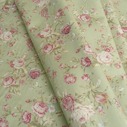 Tela de popelina estampada en tejido de algodón, diseño floral, retro, verde salvia y rosa oscuro