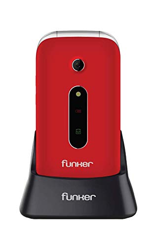 Teléfono Móvil Funker C75 Rojo Easy Comfort con Tapa para Personas Mayores con botón SOS y Base cargadora.