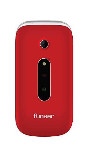 Teléfono Móvil Funker C75 Rojo Easy Comfort con Tapa para Personas Mayores con botón SOS y Base cargadora.