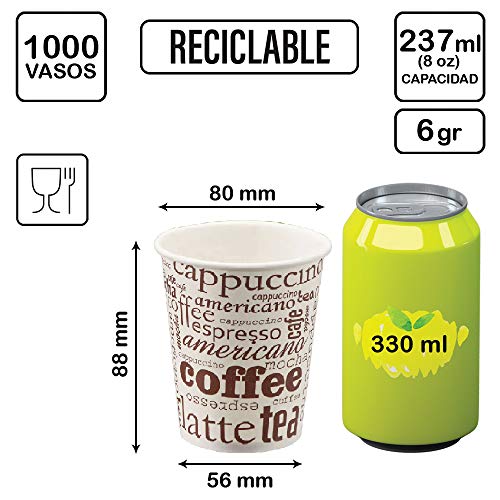 TELEVASO - 1000 uds - Vaso de cartón para café Vending - Capacidad de 237 ml (8 oz) - Desechables y reciclables - Ideal para Bebidas Calientes como café, té, Leche, infusiones