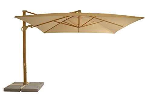 TEMPO STYLE – Sombrilla de Brazo transportador – 3,3 x 3,3 m – Luces LED sombrilla de jardín Profesional de Aluminio, Parasol de Exterior, Paraguas de estacionamiento Playa, Legno Rovere - Ecrù