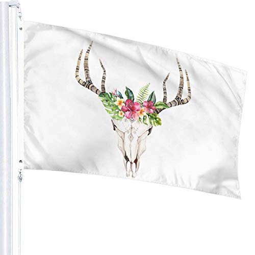 Tengyuntong Bohemian Boho Cow Skull Cornamenta Flor Tauro Banderas Decorativas de jardín, Bandera Artificial al Aire Libre para el hogar, Decoraciones de jardín, 3 x 5 pies