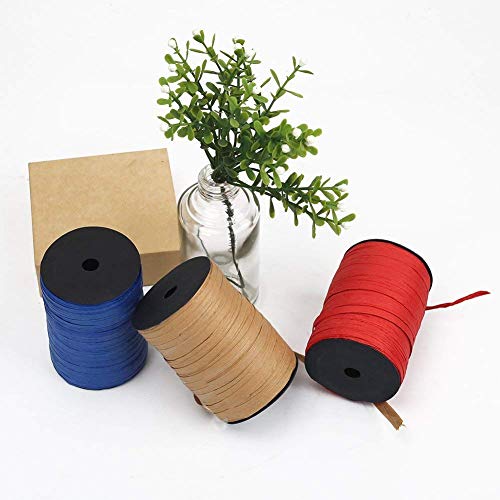 Tenn Well - Cuerda de papel de rafia para envolver regalos, manualidades, ramo de boda y ganchillo (kraft, azul, rojo)