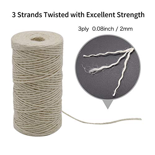 Tenn Well - Rollo de Cinta de Yute Natural de 2 mm para Embalaje, jardinería, floristería, Envoltorio de Regalo, decoración, Manualidades (Color Crema)