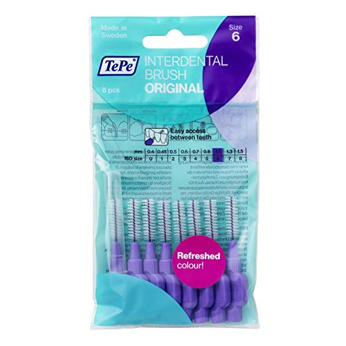 TePe Cepillos interdentales Original / Palillos interdentales / Tamaño 6, diámetro 1,1 mm / pack de 8, color morado