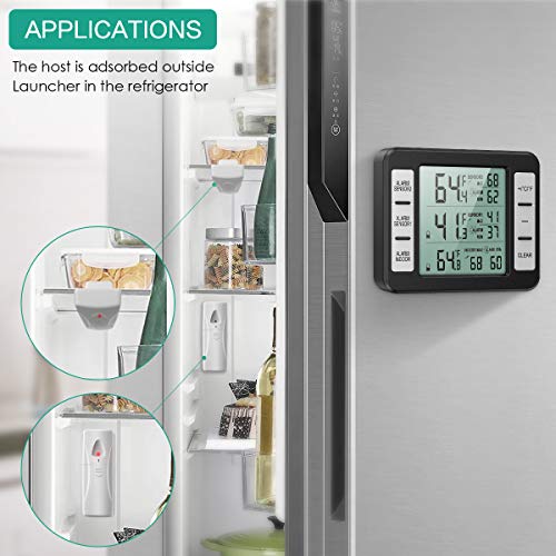 Termómetro del Refrigerador, ORIA Termometro Congelador Digital con 2 Sensores, Termómetro para Nevera para Interior y Exterior con Pantalla LCD y Audible de la Alarma, Registro Max/Min - Negro