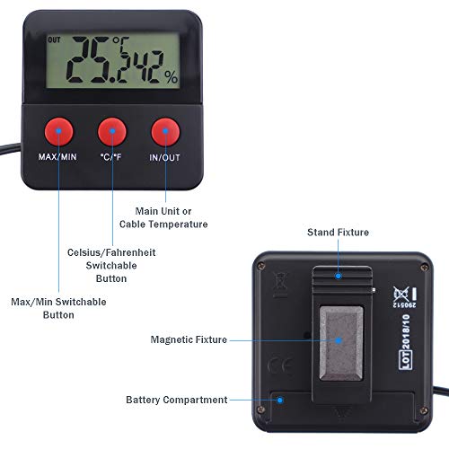 Termómetro higrómetro digital con sensores remotos, ideal para tanques de reptiles, terrarios, vivarios, criadoras e incubadoras