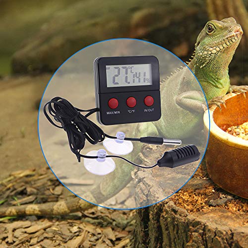 Termómetro higrómetro digital con sensores remotos, ideal para tanques de reptiles, terrarios, vivarios, criadoras e incubadoras