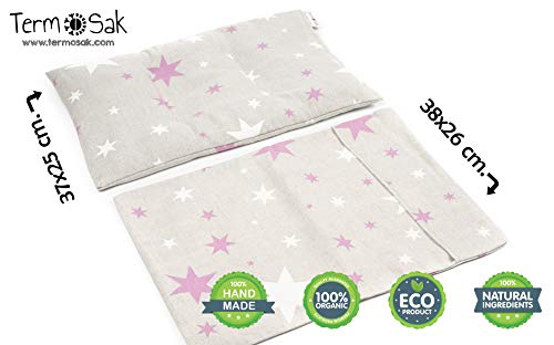 Termosak 37x25 cm + Funda, Cojín térmico modulado con separaciones, Saco térmico Hot-Cold (Calor/Frio) de Semillas Alta Densidad y Lavanda con Funda Lavable de Misma Tela. (37x25 + Funda, Estrella)