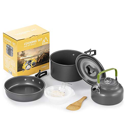 Terra Hiker Utensilios de Cocina de Camping, Set de Cocina para Camping de Aluminio anodizado Ligero Portátil para Excursiones Viajes con Mochila y Actividades al Aire Libre (10 Piezas)