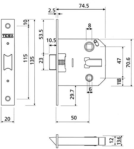 Tesa Assa Abloy - Cerradura de doble cerrojo para alto tráfico, 2004U, Frente Redondeado, Latonado