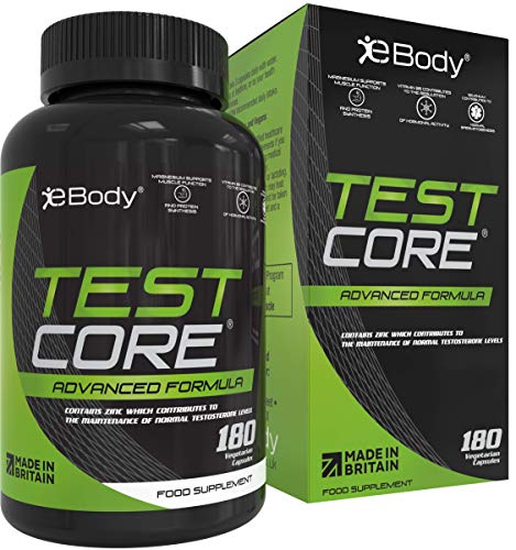 Testcore para hombres contiene zinc, que ayuda a mantener los niveles normales de testosterona, aporta vitaminas y extractos vegetales (180 cápsulas vegetarianas)