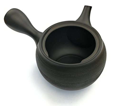 Tetera japonesa Kyusu de cerámica negra de 350 ml, colador de té integrado, tetera asiática con una sola mano