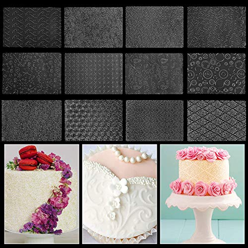 Textura Mat Rejilla Transparente Fondant Flor de Encaje para Hacer Tarta/Pastel Molde para Hornear Herramientas para Hornear Alfombra para Impresión en Transparente Glaseado Pastel Grabado 12pcs