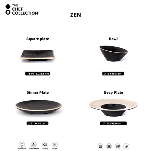 THE CHEF COLLECTION – Plato Llano Zen 21, Colección Zen, plato llano de cerámica japonés, 21,3x21,3x3,0 cm