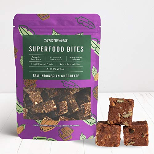 THE PROTEIN WORKS Superfood Bites | 100% Veganos | Snack Saludable y Natural | A Base de Plantas| Cacao de Indonesia | 140g