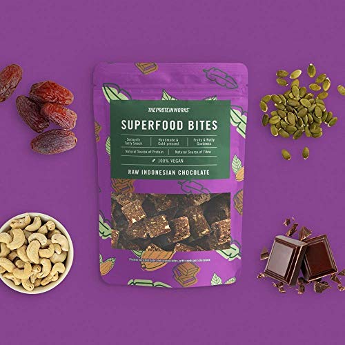 THE PROTEIN WORKS Superfood Bites | 100% Veganos | Snack Saludable y Natural | A Base de Plantas| Cacao de Indonesia | 140g