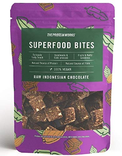 THE PROTEIN WORKS Superfood Bites | 100% Veganos | Snack Saludable y Natural | A Base de Plantas| Cacao de Indonesia | 140g